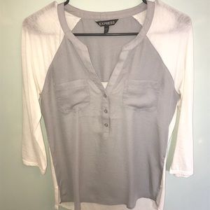 3/4 sleeve gray and ivory blouse
